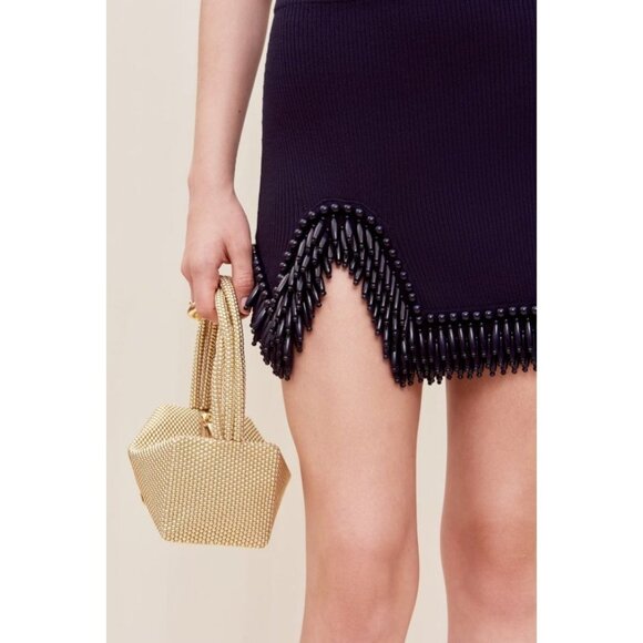 Cult Gaia Arvid Short Knit Skirt in Evening Blue X-Small New Womens Beaded Mini - Picture 13 of 16